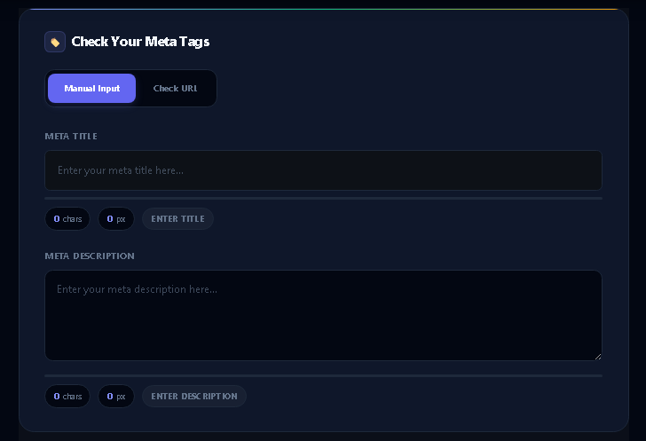 Free Meta Tag Length Checker tool showing title and description character count with Google SERP preview for Indian websites